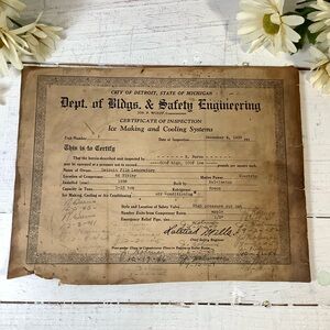 Vintage 1939 Certificate of Inspection City of Detroit Dept of Building & Safety